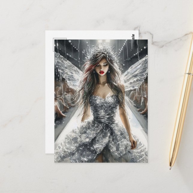 Fairy in a Fashion Show Watercolor Postcard (Front/Back In Situ)