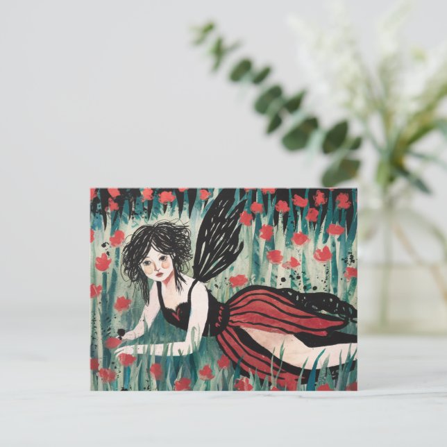 Fairy in a flower meadow watercolor postcard (Standing Front)