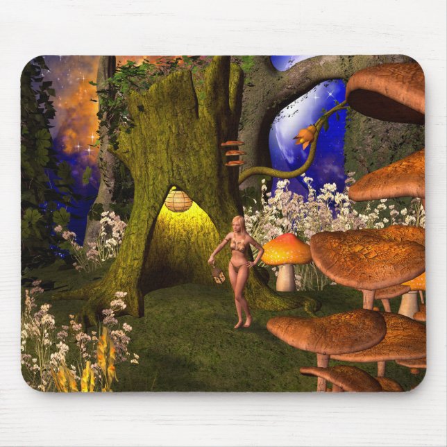 Fairy in a mushroom forest in the night mouse pad (Front)
