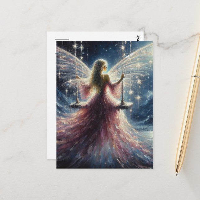 Fairy in a Pink Dress on a swing Postcard (Front/Back In Situ)