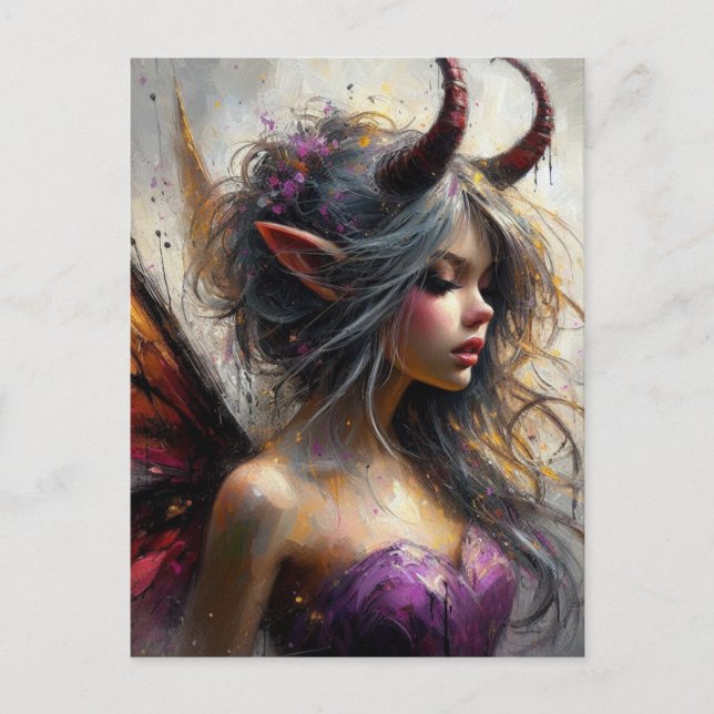 Fairy in a Purple Dress with Horns Fantasy Art Postcard (Front)
