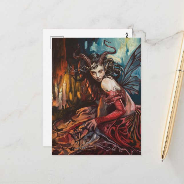 Fairy in a Red Dress Dark Fantasy Postcard (Front/Back In Situ)