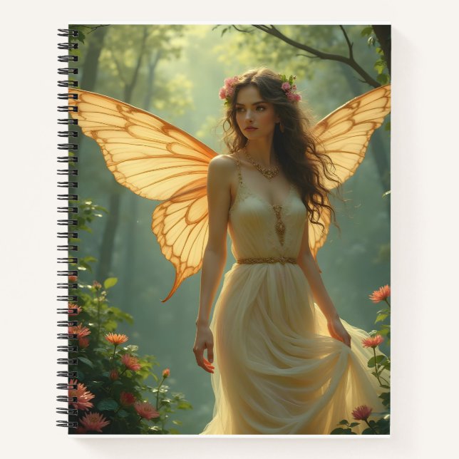 Fairy in a White Dress in the Forest Notebook (Front)