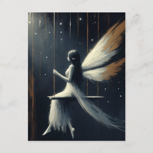 Fairy in a White Dress on a Swing Fantasy Art Postcard (Front)