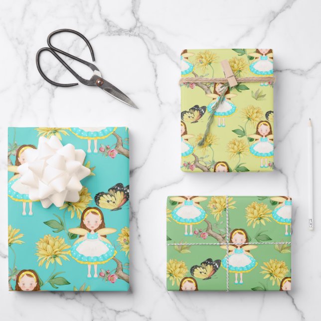 Fairy in Blue dress Wrapping Paper Sheets (Front)