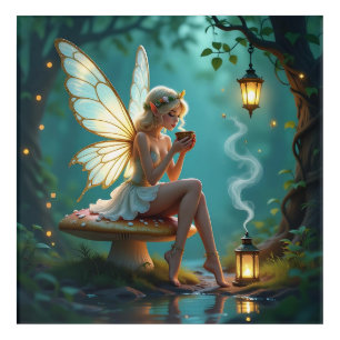 Fairy in Enchanted Forest Drinking Coffee Acrylic Print