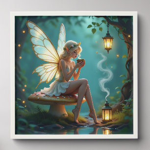 Fairy in Enchanted Forest Drinking Coffee Peel And Stick Photo Tile