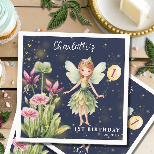 Fairy in Enchanted Garden Whimsical 1st Birthday Napkins