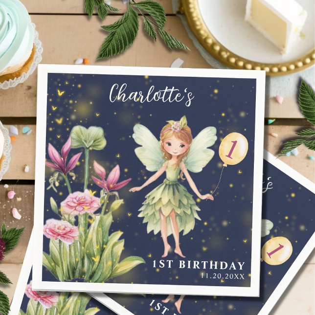 Fairy in Enchanted Garden Whimsical 1st Birthday Napkins (Creator Uploaded)