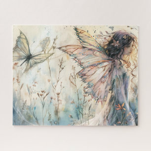 Fairy in Floral Pastel Meadow With Butterfly Jigsaw Puzzle