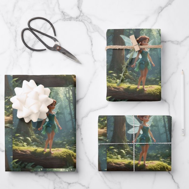 Fairy In Forest Wrapping Paper Sheets (Front)