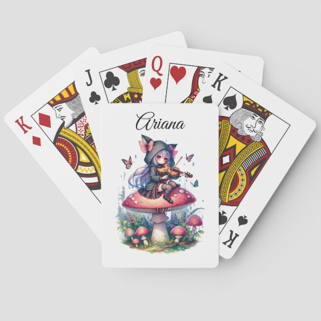 Fairy in Hoodie Playing Viola on a Mushroom  Poker Cards (Back)