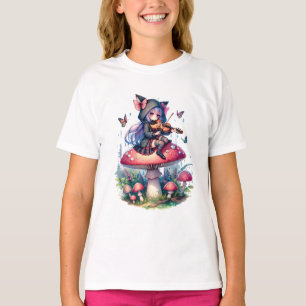 Fairy in Hoodie Playing Viola on a Mushroom T-Shirt