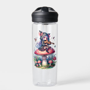 Fairy in Hoodie Playing Viola on a Mushroom  Water Bottle