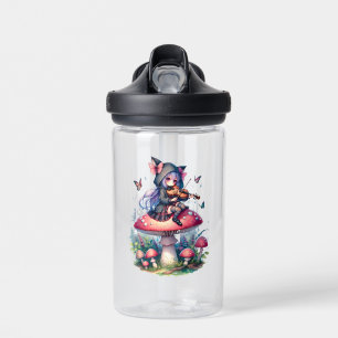 Fairy in Hoodie Playing Viola on a Mushroom  Water Bottle