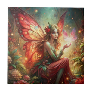 Fairy in red ceramic tile