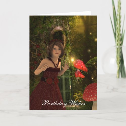 Fairy in Red Folded Birthday Card