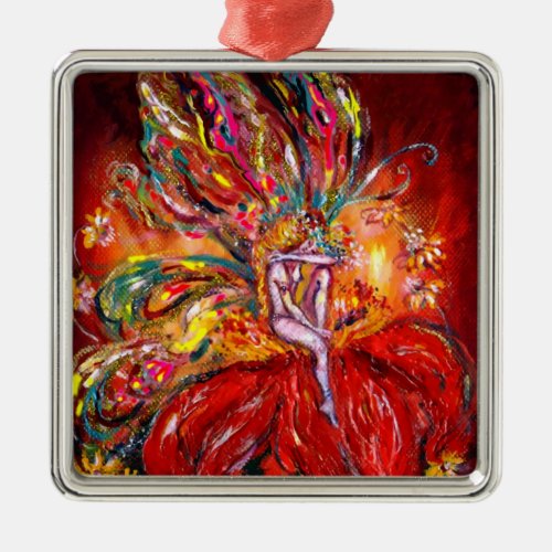 FAIRY IN RED METAL ORNAMENT