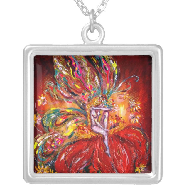 FAIRY IN RED SILVER PLATED NECKLACE (Front)