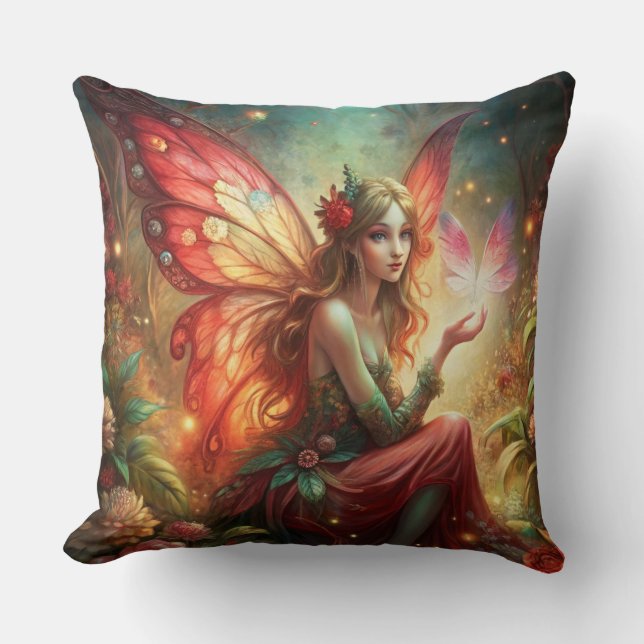 Fairy in red throw pillow (Front)