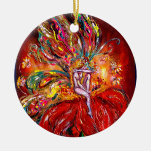 FAIRY IN RED VIBRANT RUBY CERAMIC ORNAMENT