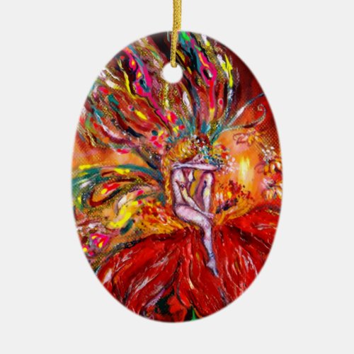 FAIRY IN RED VIBRANT RUBY CERAMIC ORNAMENT