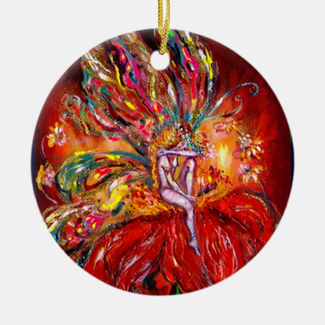 FAIRY IN RED VIBRANT RUBY CERAMIC ORNAMENT (Front)