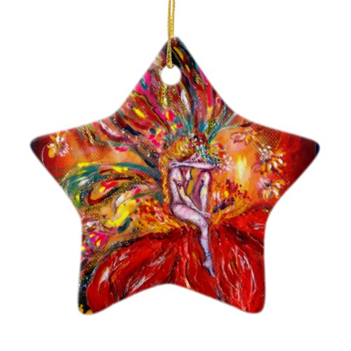 FAIRY IN RED VIBRANT RUBY STAR CERAMIC ORNAMENT