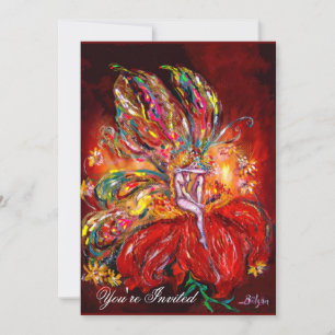 FAIRY IN RED  yellow  green Invitation