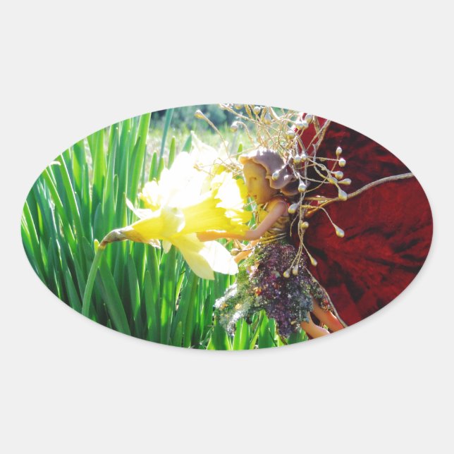 Fairy in the Daffodils Oval Sticker (Front)