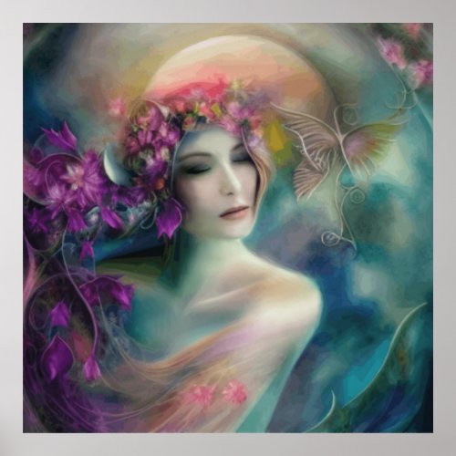 Fairy In The  Flower Garden Watercolor Poster