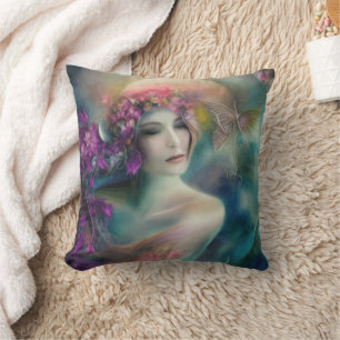 Fairy In The Flower Garden Watercolor Throw Pillow