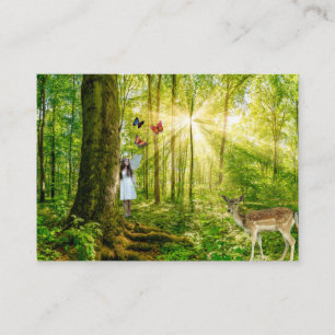 Fairy in the magic forest with Bambi and butterfly Business Card