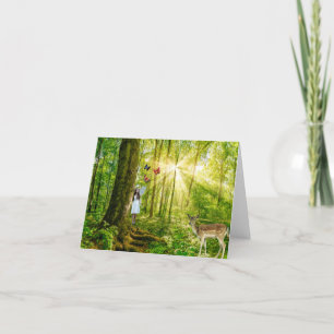 Fairy in the magic forest with Bambi and butterfly Thank You Card