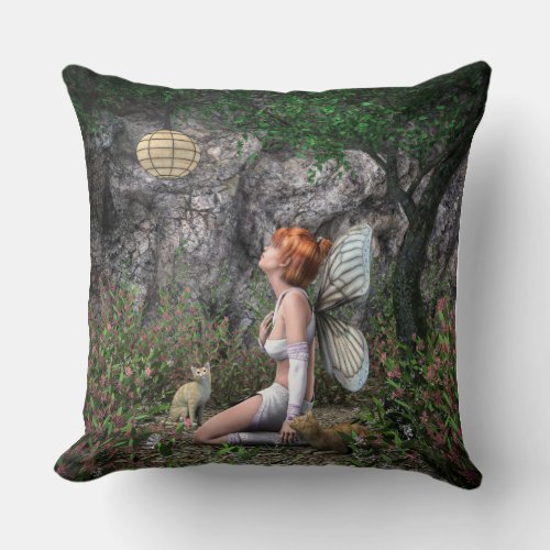 fairy in the magical forest  throw pillow