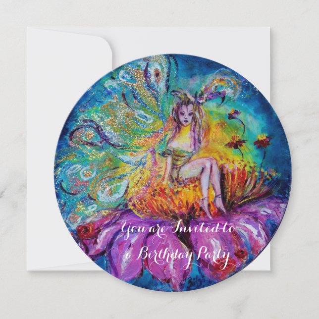 FAIRY IN THE NIGHT gold yellow blue red sparkles Invitation (Front)