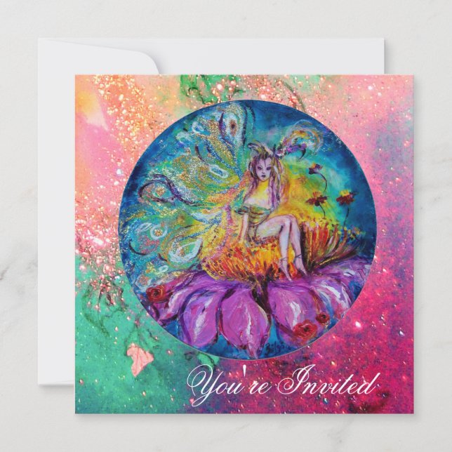 FAIRY IN THE NIGHT pink green blue yellow sparkles Invitation (Front)