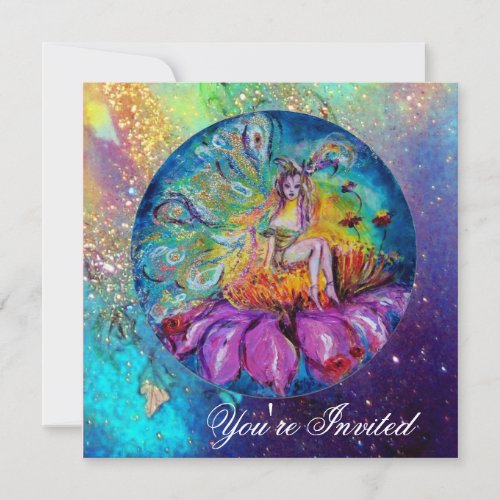 FAIRY IN THE NIGHT pink yellow blue  red sparkles Invitation