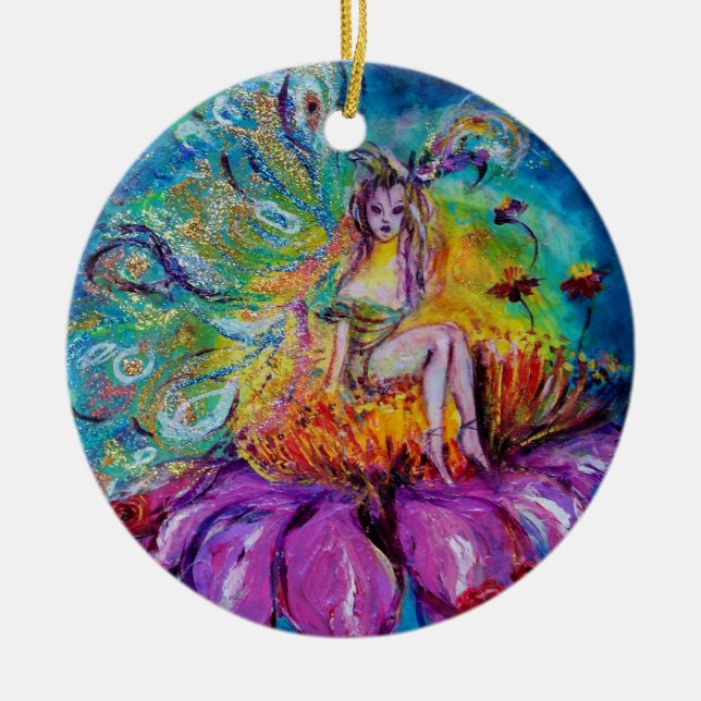 FAIRY IN THE NIGHT  VIBRANT BLUE SAPPHIRE Gem Ceramic Ornament (Front)