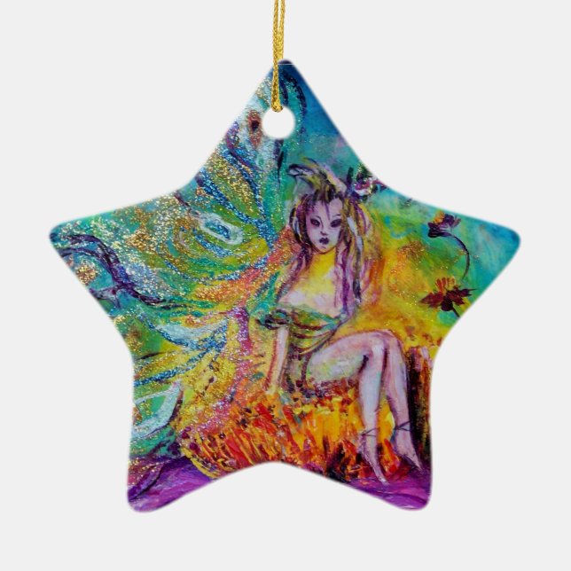 FAIRY IN THE NIGHT  VIBRANT BLUE SAPPHIRE Gem Ceramic Ornament (Front)