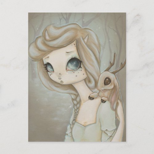 Fairy Jackalope - fantasy fairy art postcard