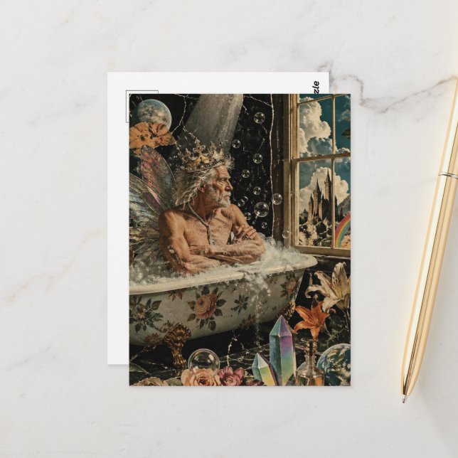 Fairy King Bathing Collage Postcard (Front/Back In Situ)