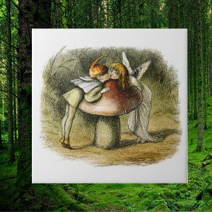 Fairy Kiss Mushroom Woodland Cute Cottagecore Ceramic Tile