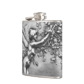 Fairy Lady Antique Silver Repousse Whiskey Nip Flask (Left)