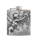 Fairy Lady Antique Silver Repousse Whiskey Nip Flask