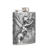 Fairy Lady Antique Silver Repousse Whiskey Nip Flask (Right)