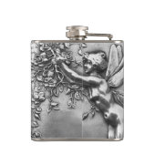 Fairy Lady Antique Silver Repousse Whiskey Nip Flask (Back)