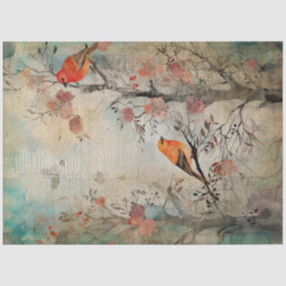 Fairy Land Spring Forest Orange Birds Tissue Paper