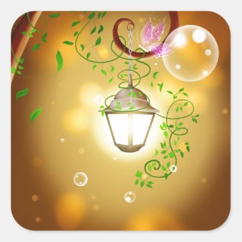 Fairy Lantern Square Sticker by stellerangel at Zazzle