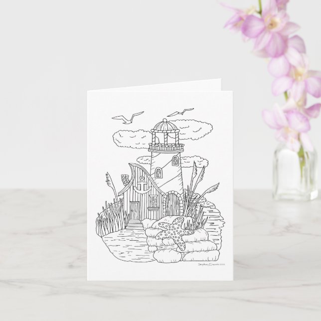 Fairy Lighthouse Color It Yourself Blank Card (Orchid)